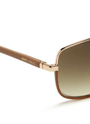 Detail View - Click To Enlarge - JIMMY CHOO - 'Carry' leather trim wire rim sunglasses