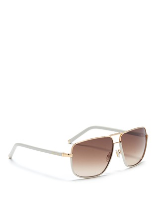 Figure View - Click To Enlarge - JIMMY CHOO - 'Carry' leather trim wire rim sunglasses