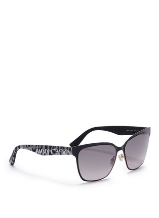 Figure View - Click To Enlarge - JIMMY CHOO - 'Keira' python leather temple metal sunglasses