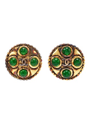 Main View - Click To Enlarge - VINTAGE CHANEL - Glass cabochon embellished logo clip stud earrings