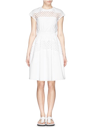 Main View - Click To Enlarge - CARVEN - Broderie anglaise panel poplin dress