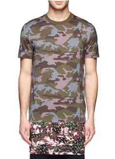  camouflage and floral print extended hem tshirt