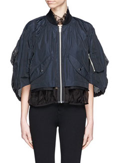  Sheer trim perforated panel bomber jacket