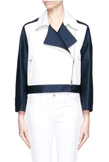  Leather front textured cotton-blend biker jacket