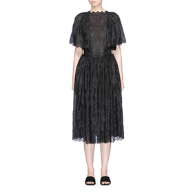 MS MIN BRODERIE ANGLAISE LOTUS SLEEVE SILK DRESS